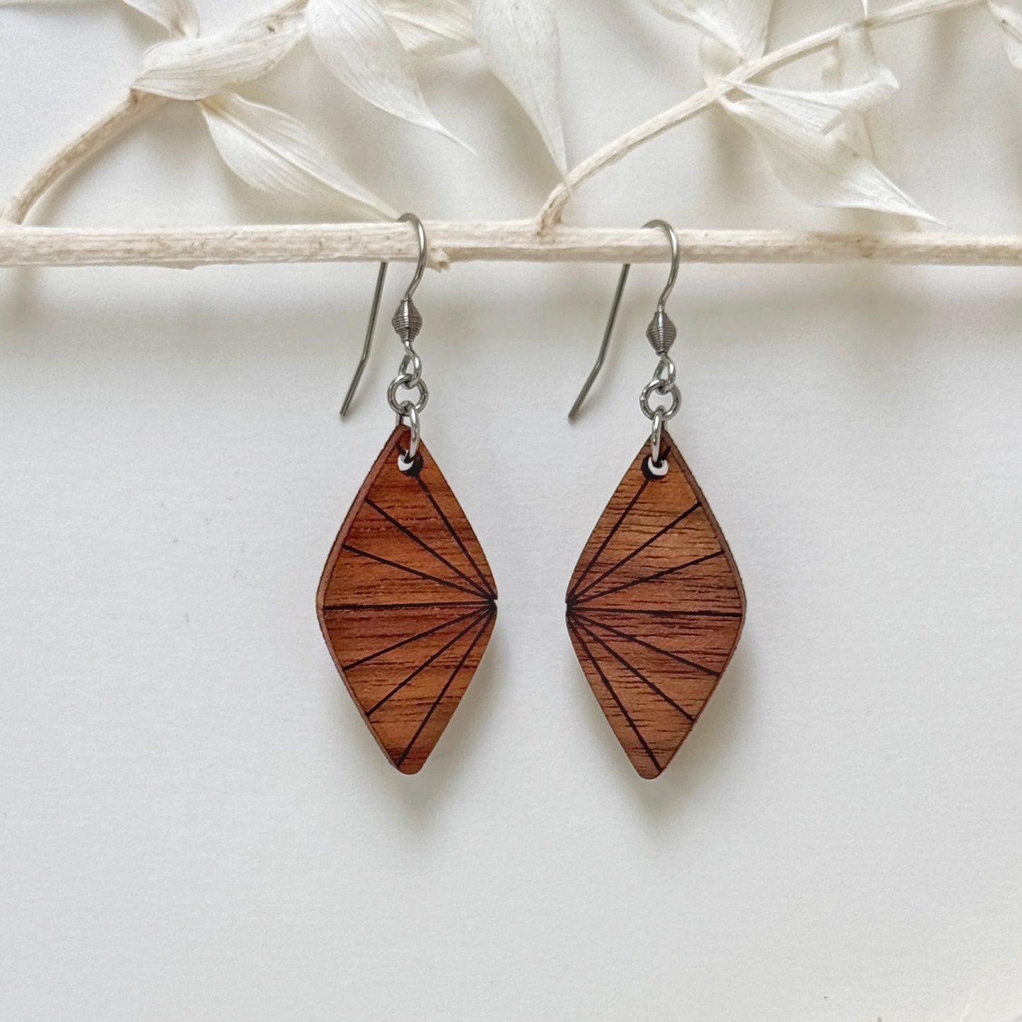 Break On Through | wood diamond sunburst etched earrings