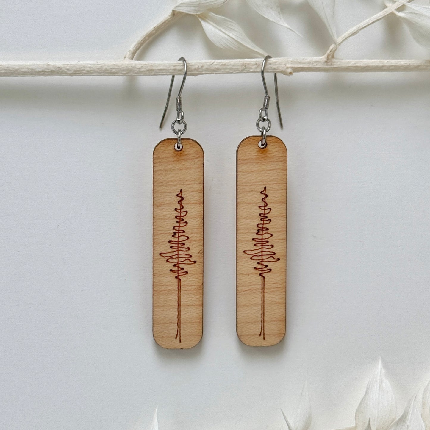 The Lonely Pine | wood tree etched earrings
