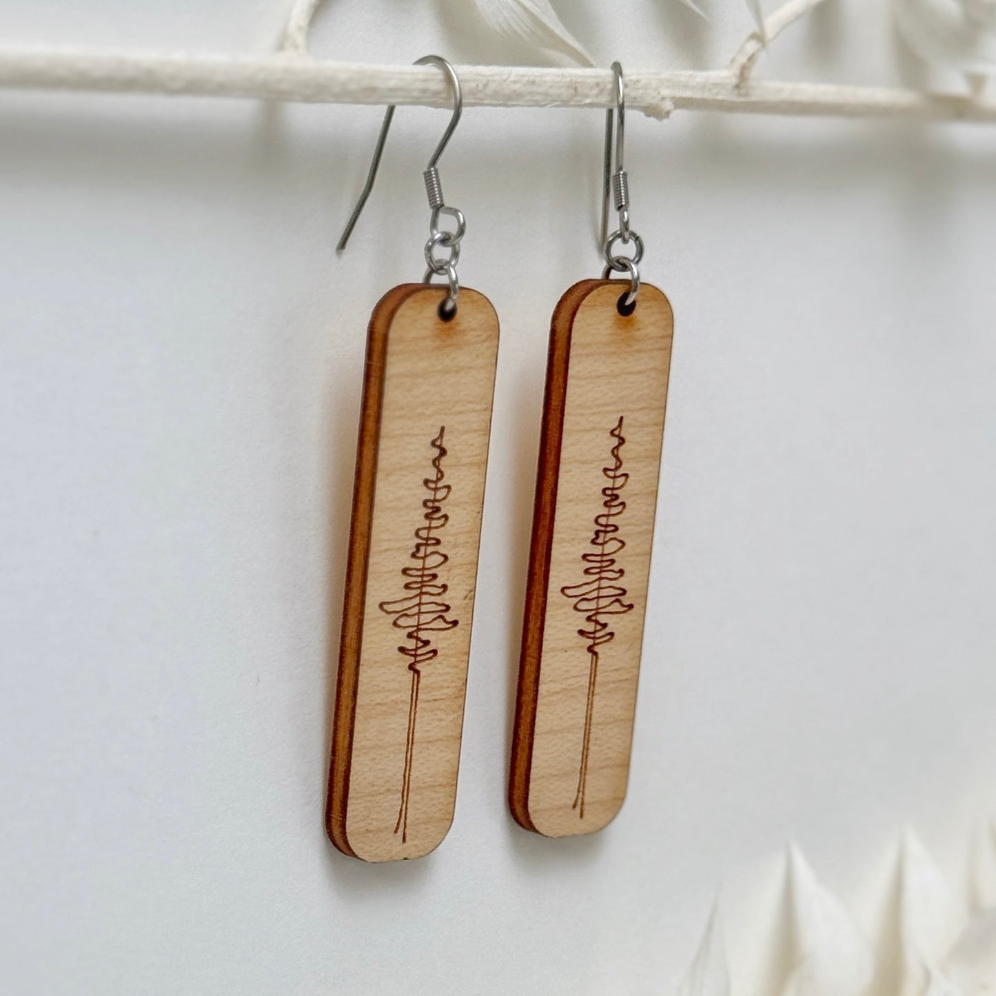 The Lonely Pine | wood tree etched earrings