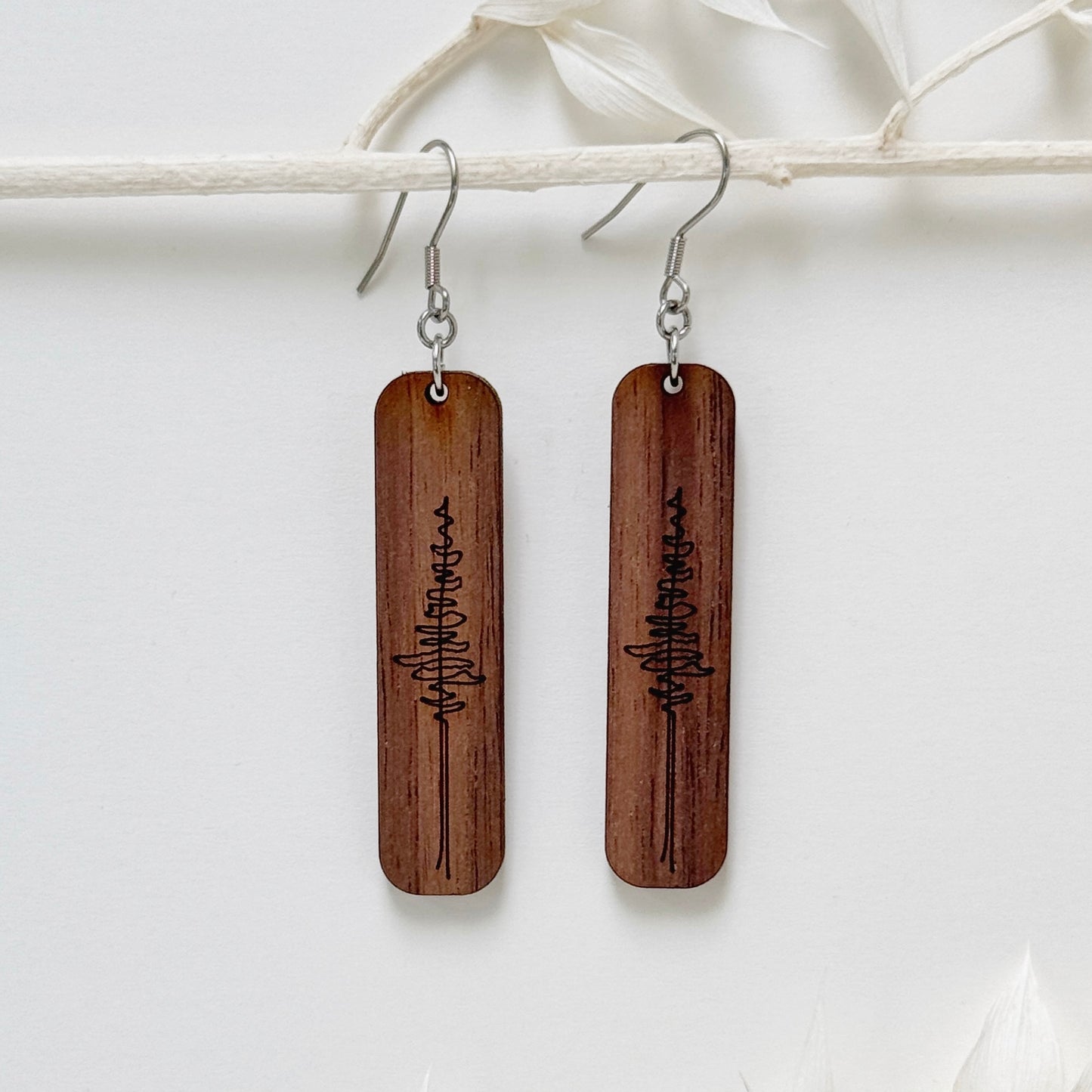 The Lonely Pine | wood tree etched earrings