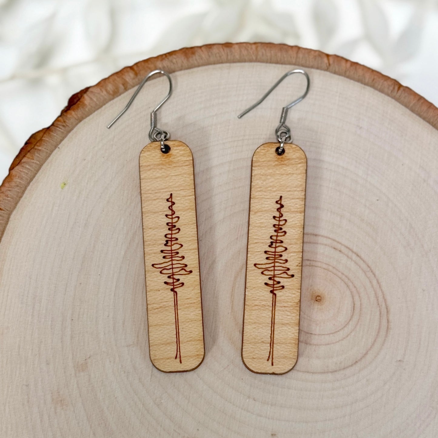 The Lonely Pine | wood tree etched earrings