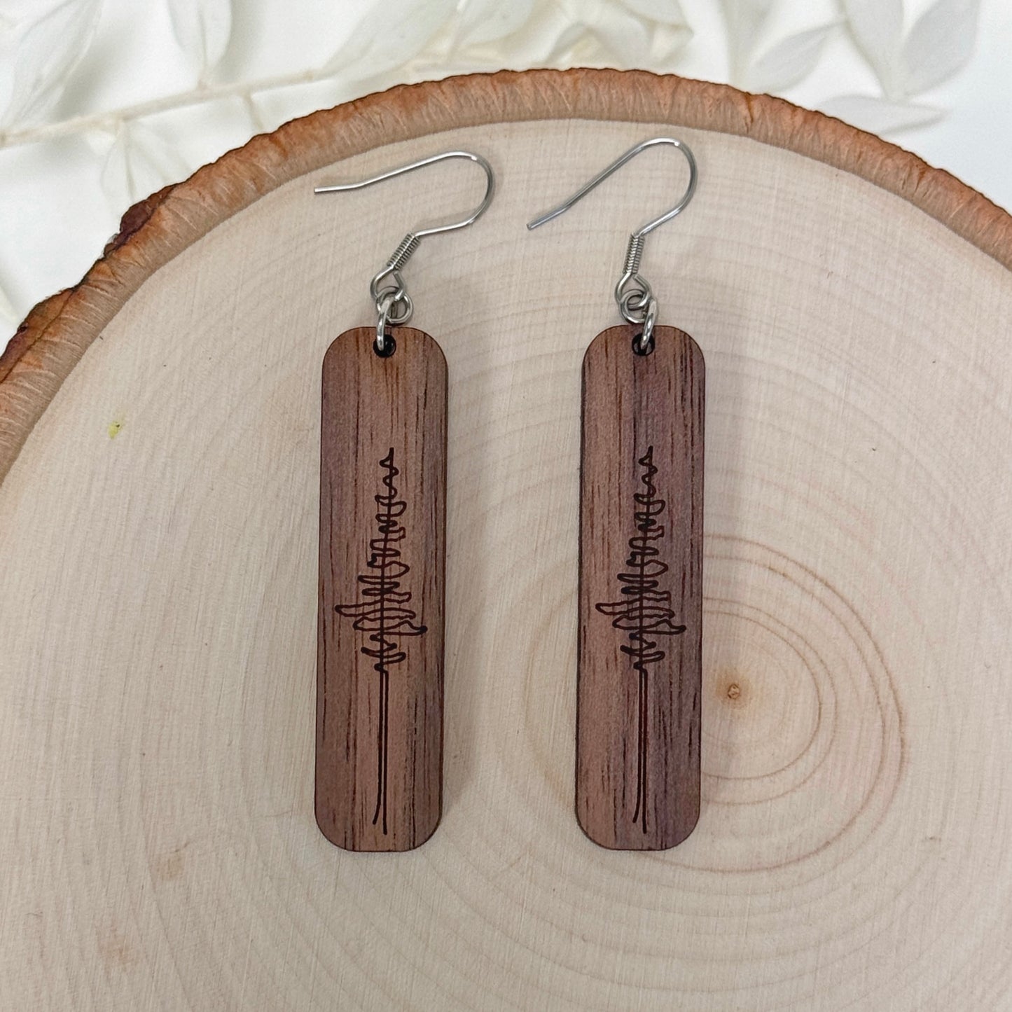 The Lonely Pine | wood tree etched earrings