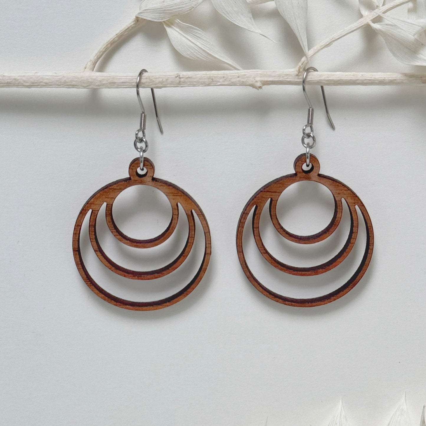 Three Moons | round wood earrings