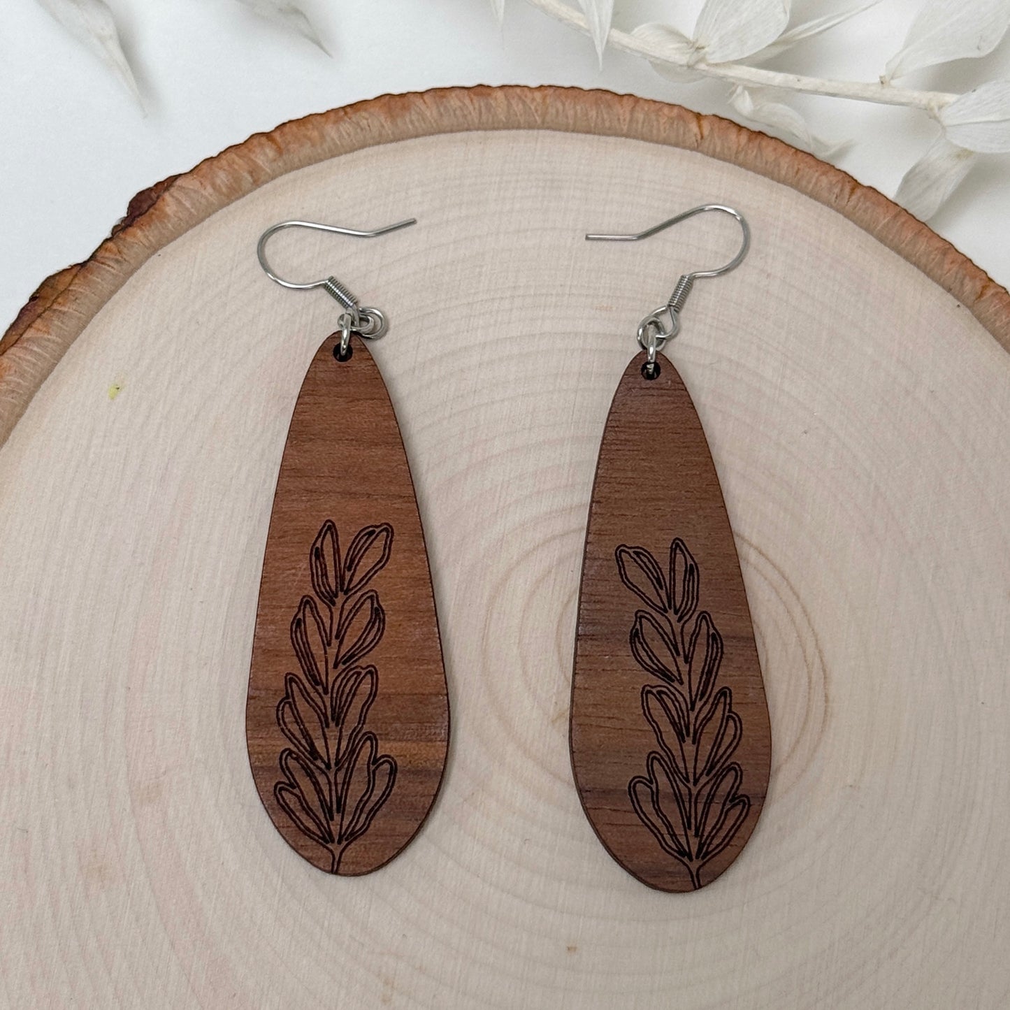 Botanical Baby | etched wood earrings