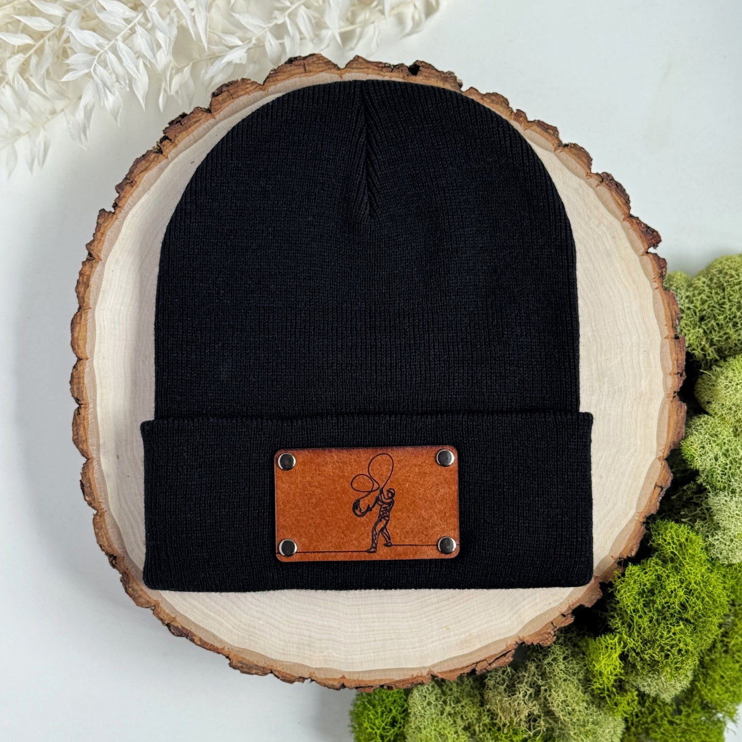 Fly Fishing beanie with snap on/off leather patch