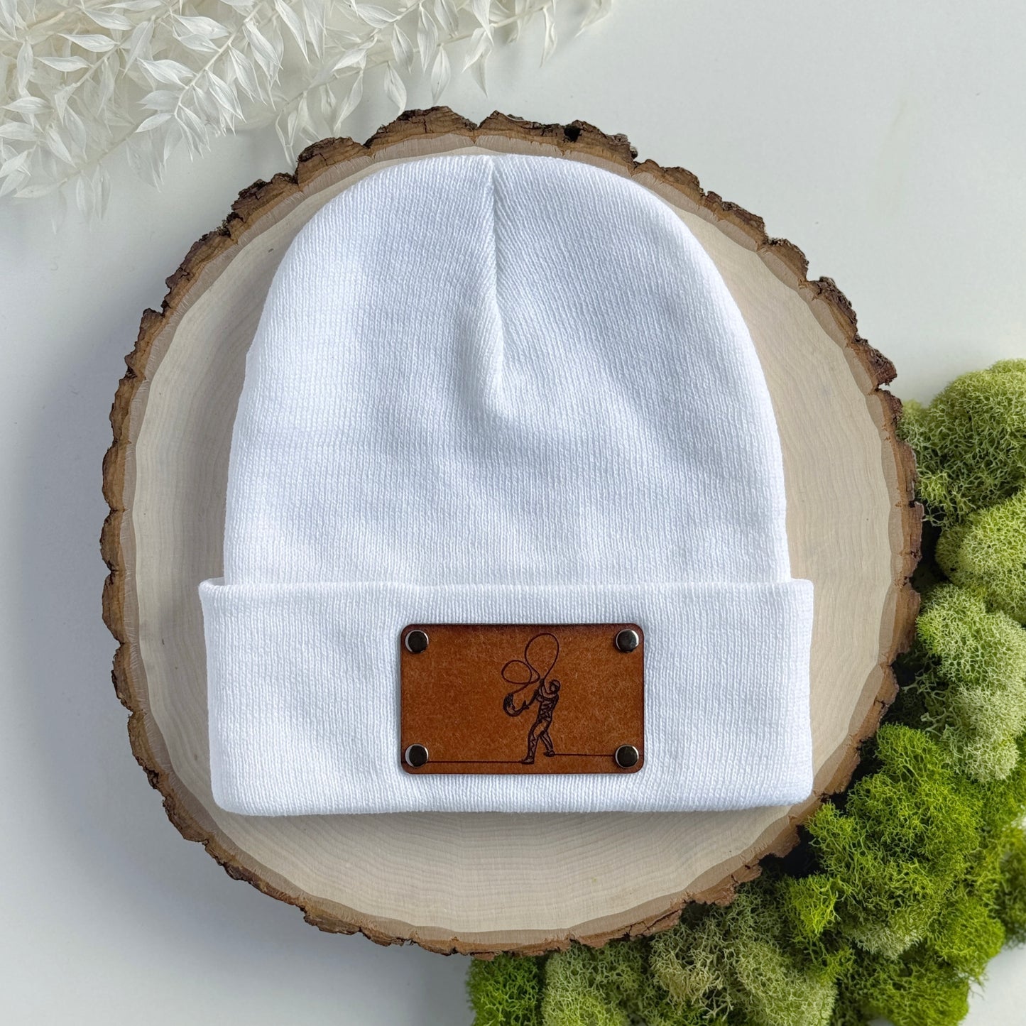 Fly Fishing beanie with snap on/off leather patch