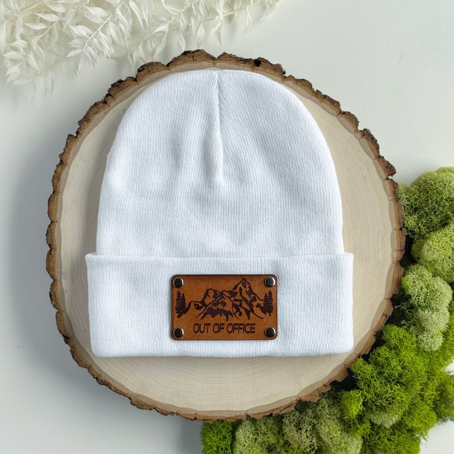Out of Office Outdoors beanie with snap on/off leather patch