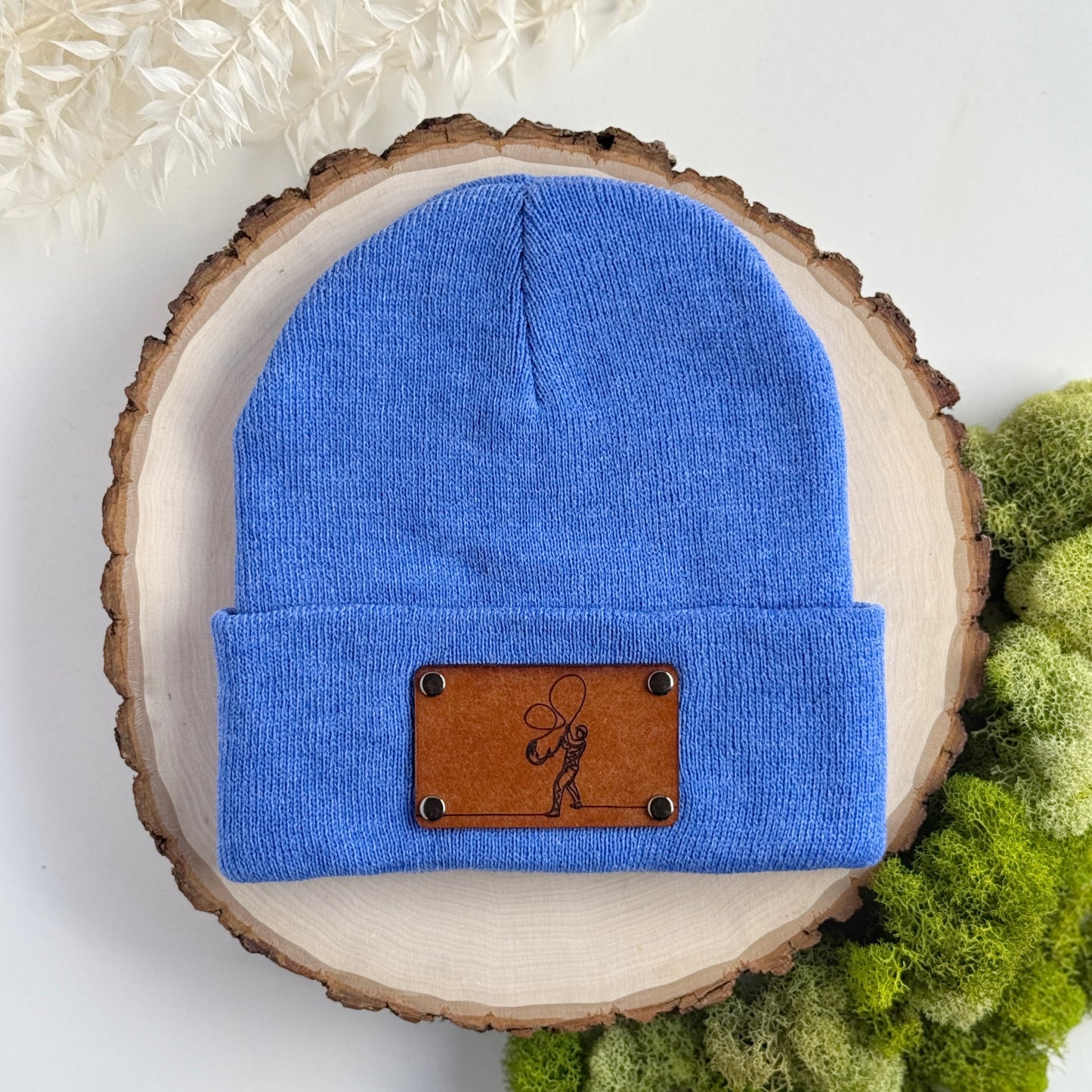 Fly Fishing beanie with snap on/off leather patch