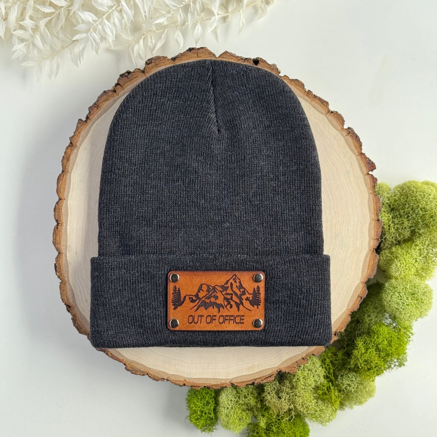 Out of Office Outdoors beanie with snap on/off leather patch