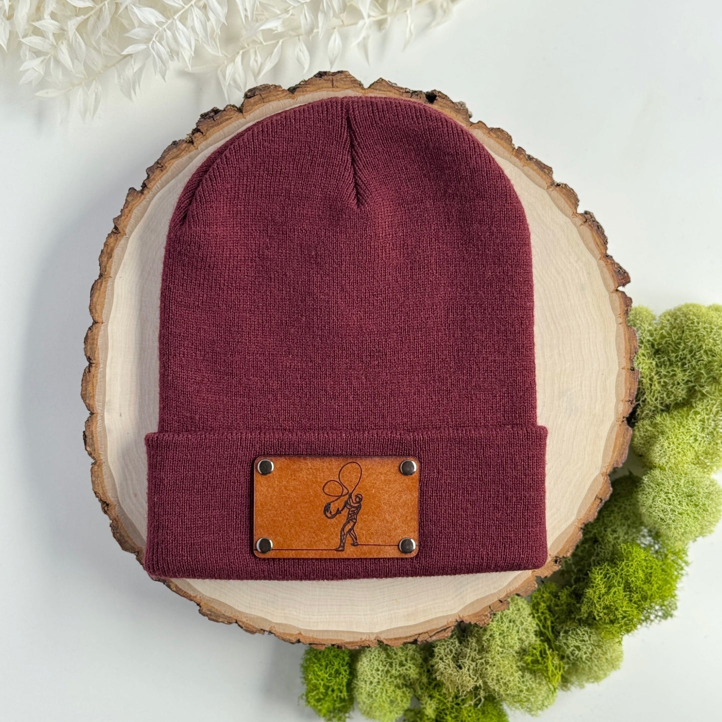 Fly Fishing beanie with snap on/off leather patch
