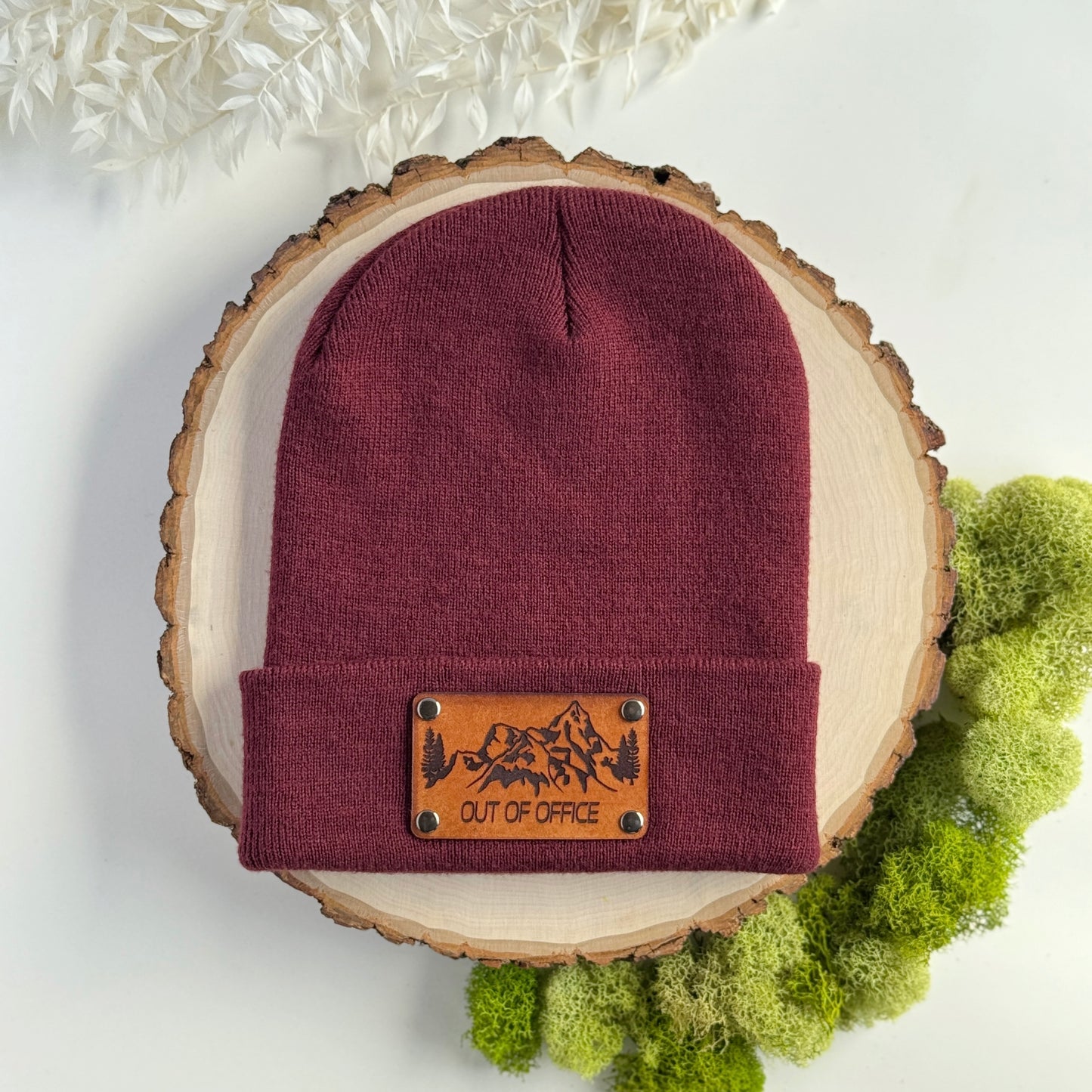 Out of Office Outdoors beanie with snap on/off leather patch