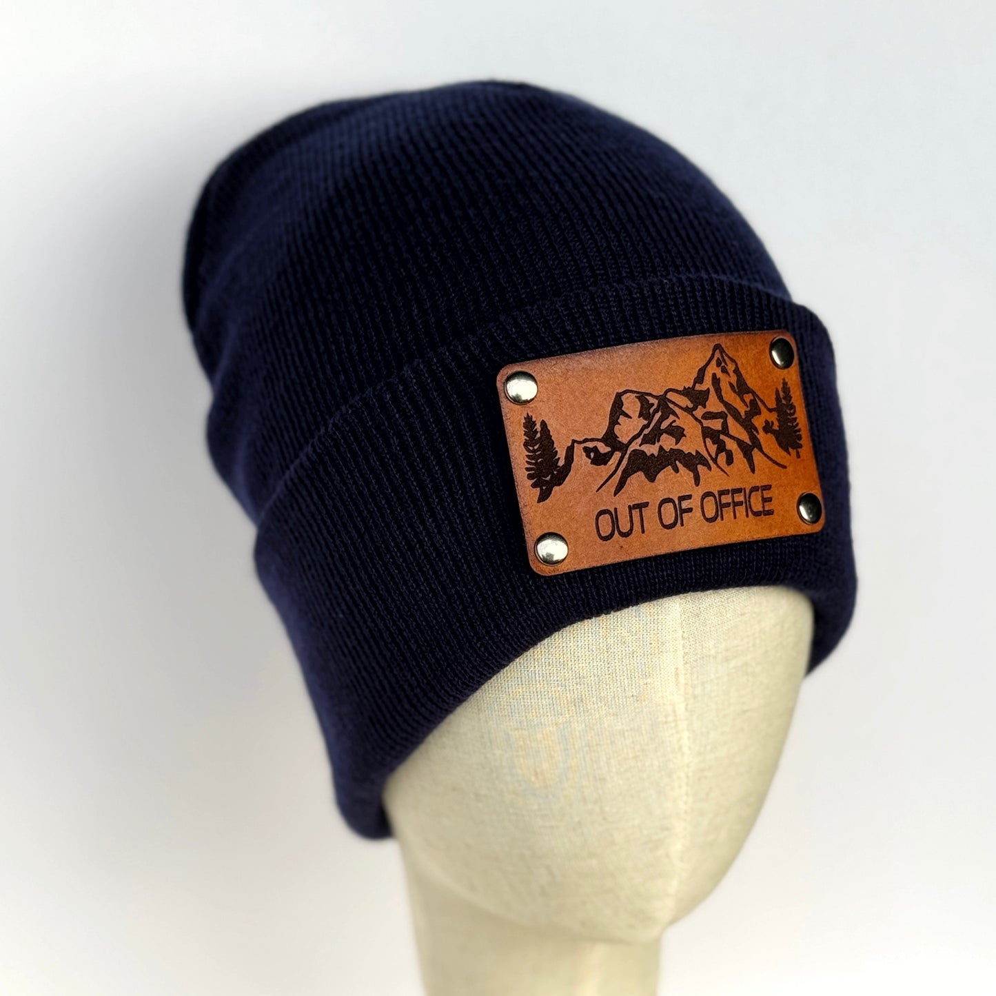 Out of Office Outdoors beanie with snap on/off leather patch