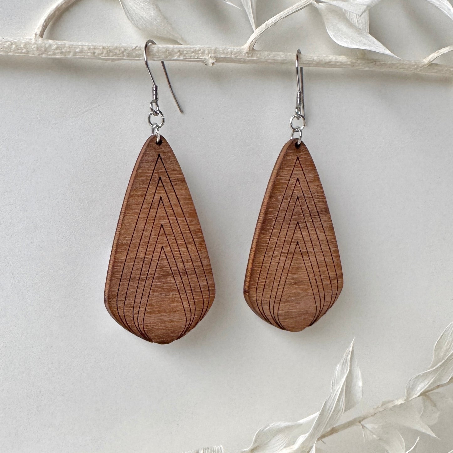 Raindrops Keep Falling | wood geometric etched earrings