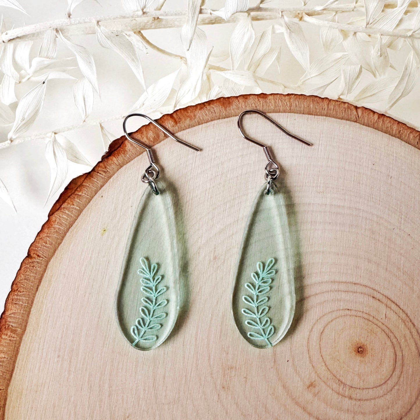 Green Glass Leaf | delicate etched earring