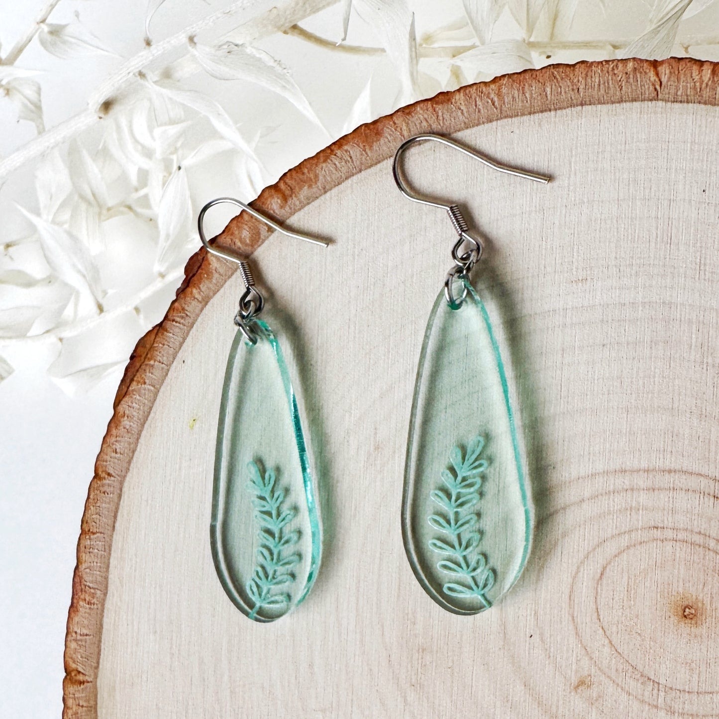 Green Glass Leaf | delicate etched earring