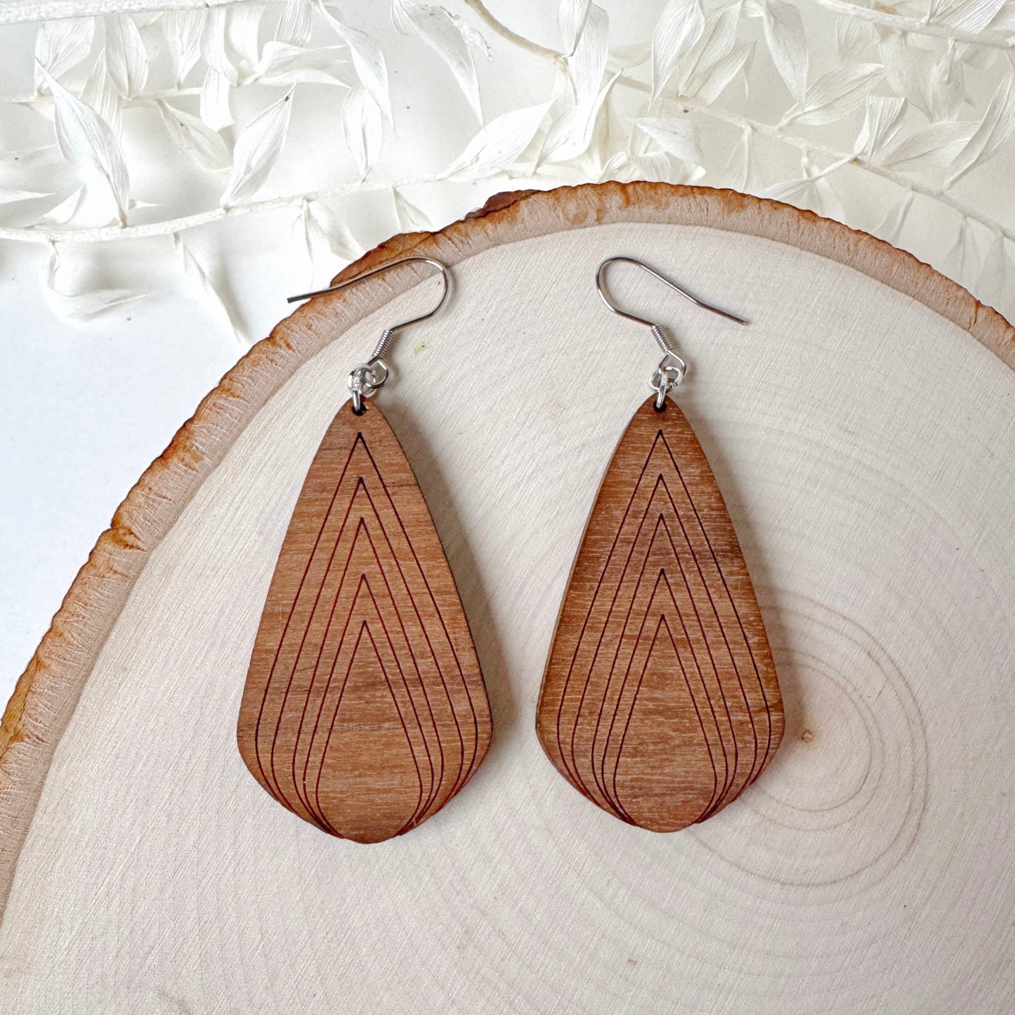 Raindrops Keep Falling | wood geometric etched earrings