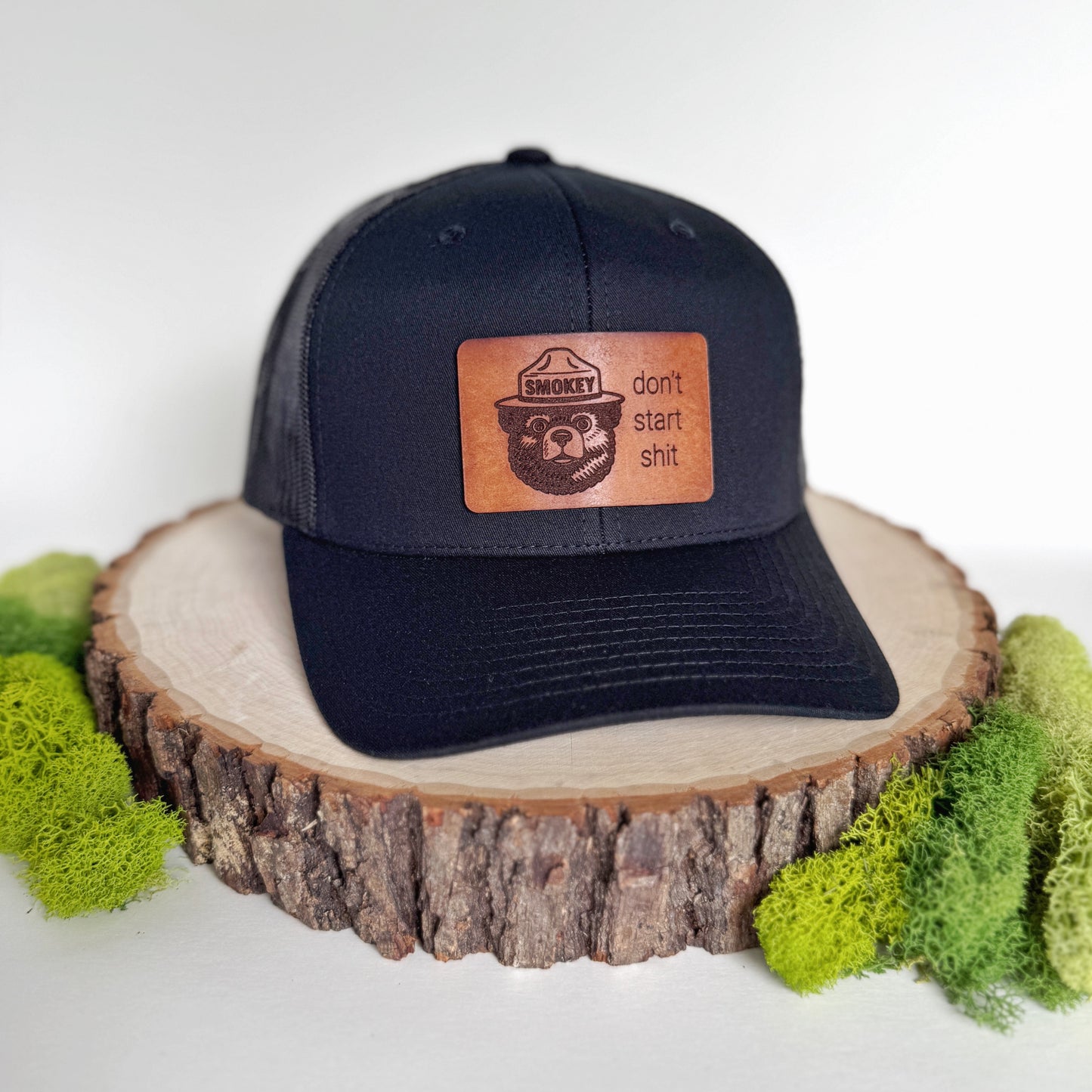 Don't Start Shit | smokey bear leather patch hat