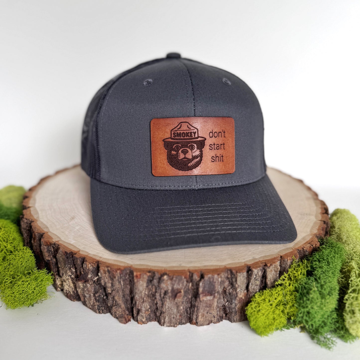 Don't Start Shit | smokey bear leather patch hat