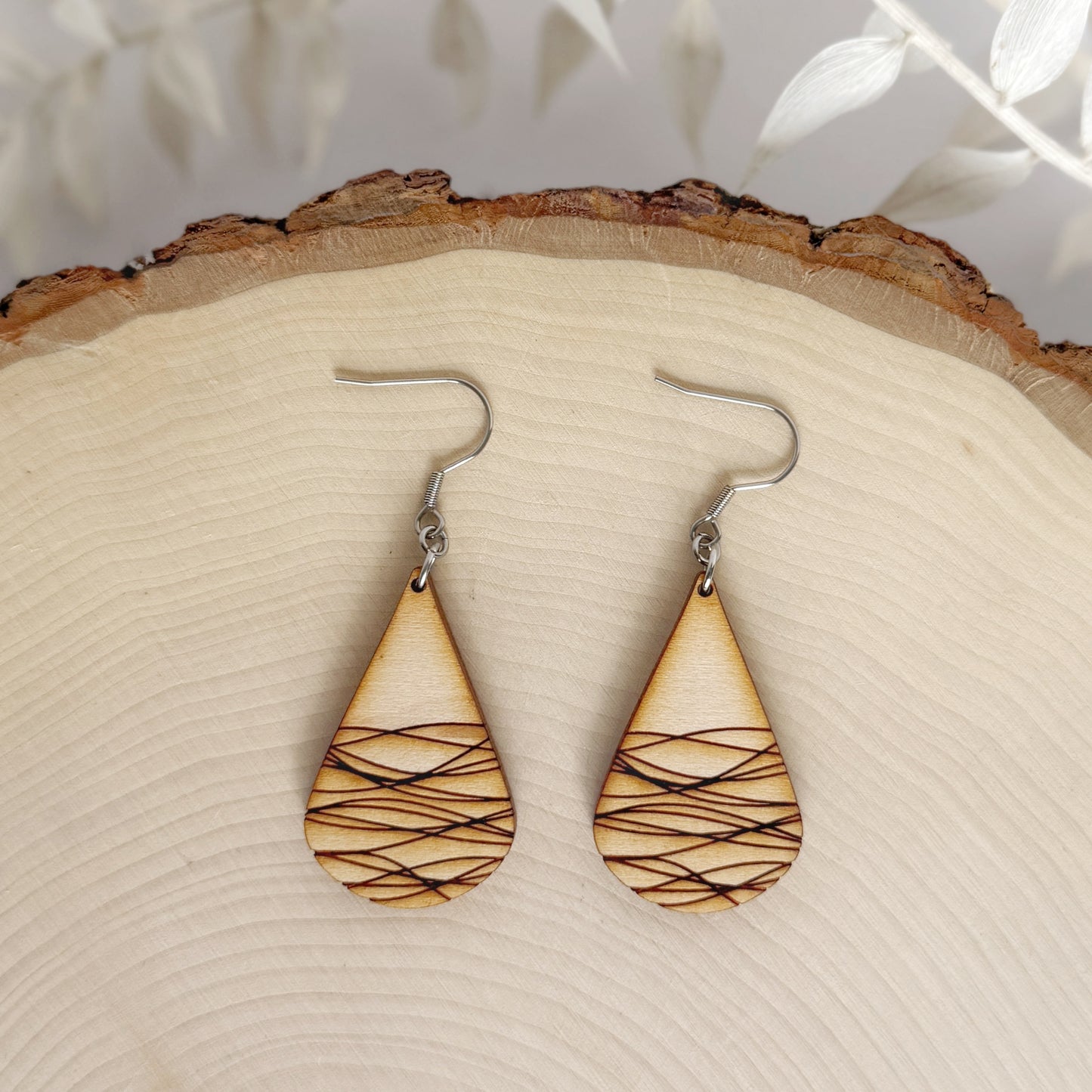 River Lines | lightweight etched wood earrings