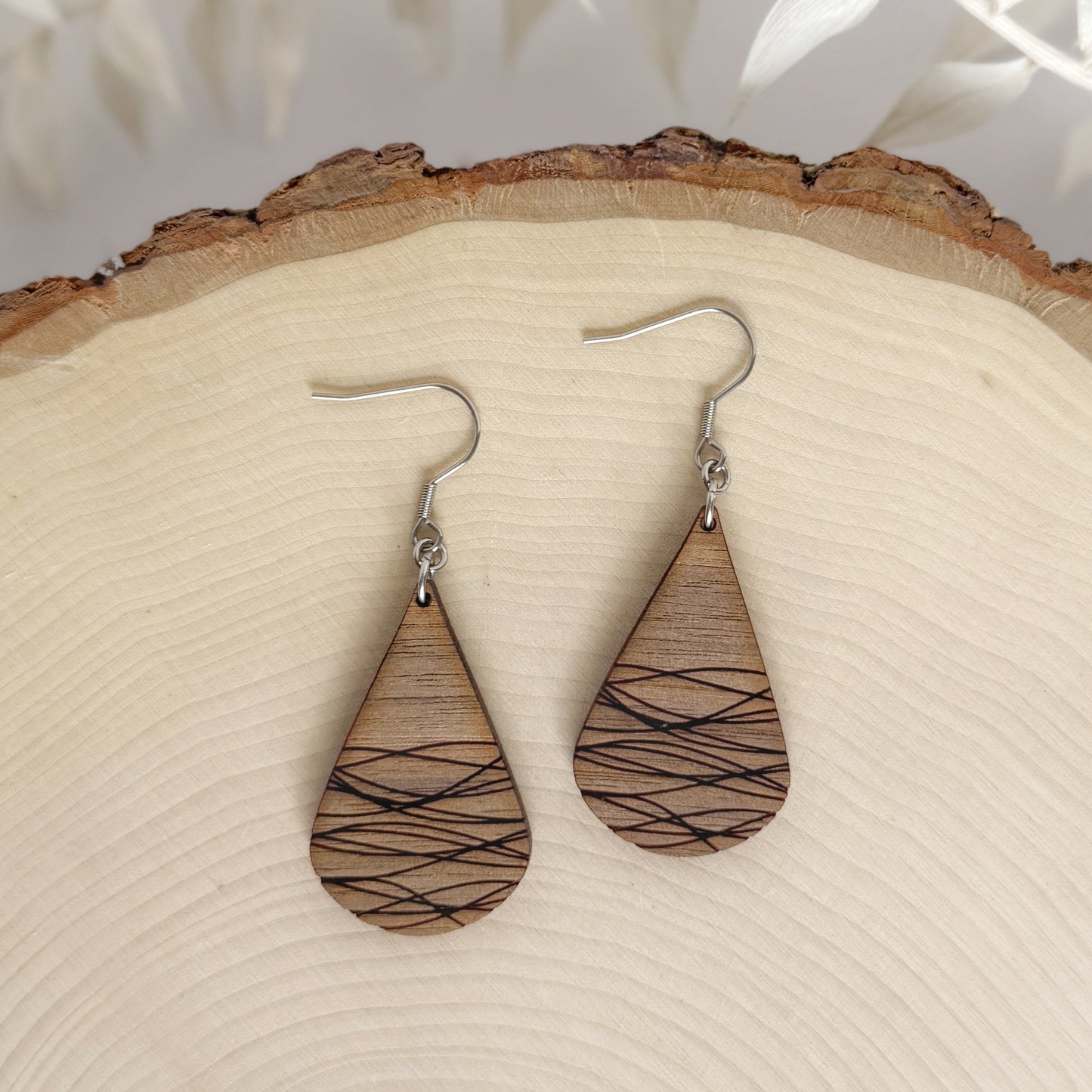 River Lines | lightweight etched wood earrings