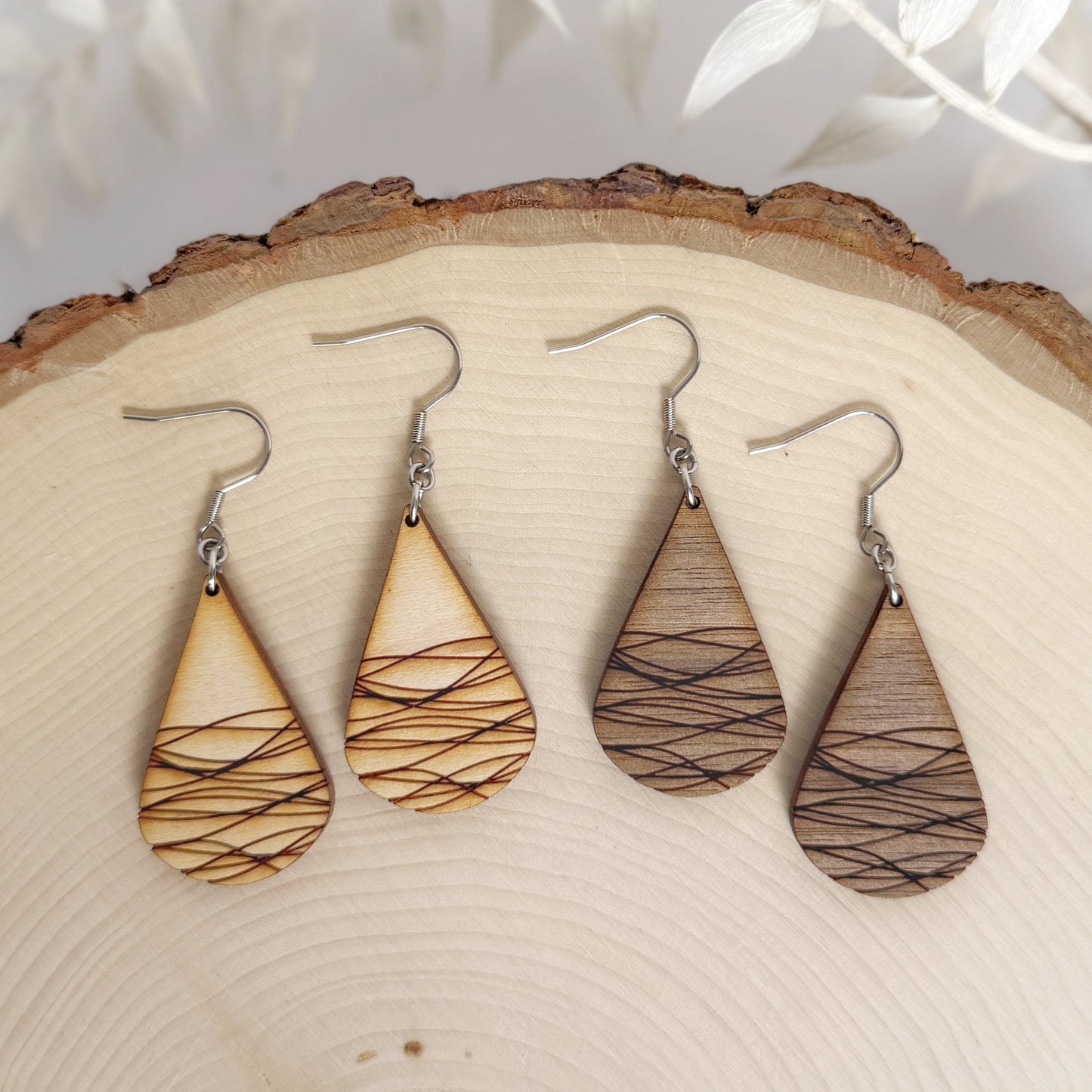 River Lines | lightweight etched wood earrings