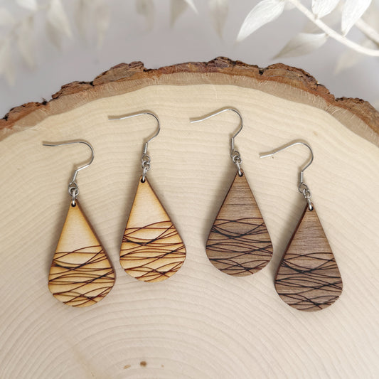 River Lines | lightweight etched wood earrings