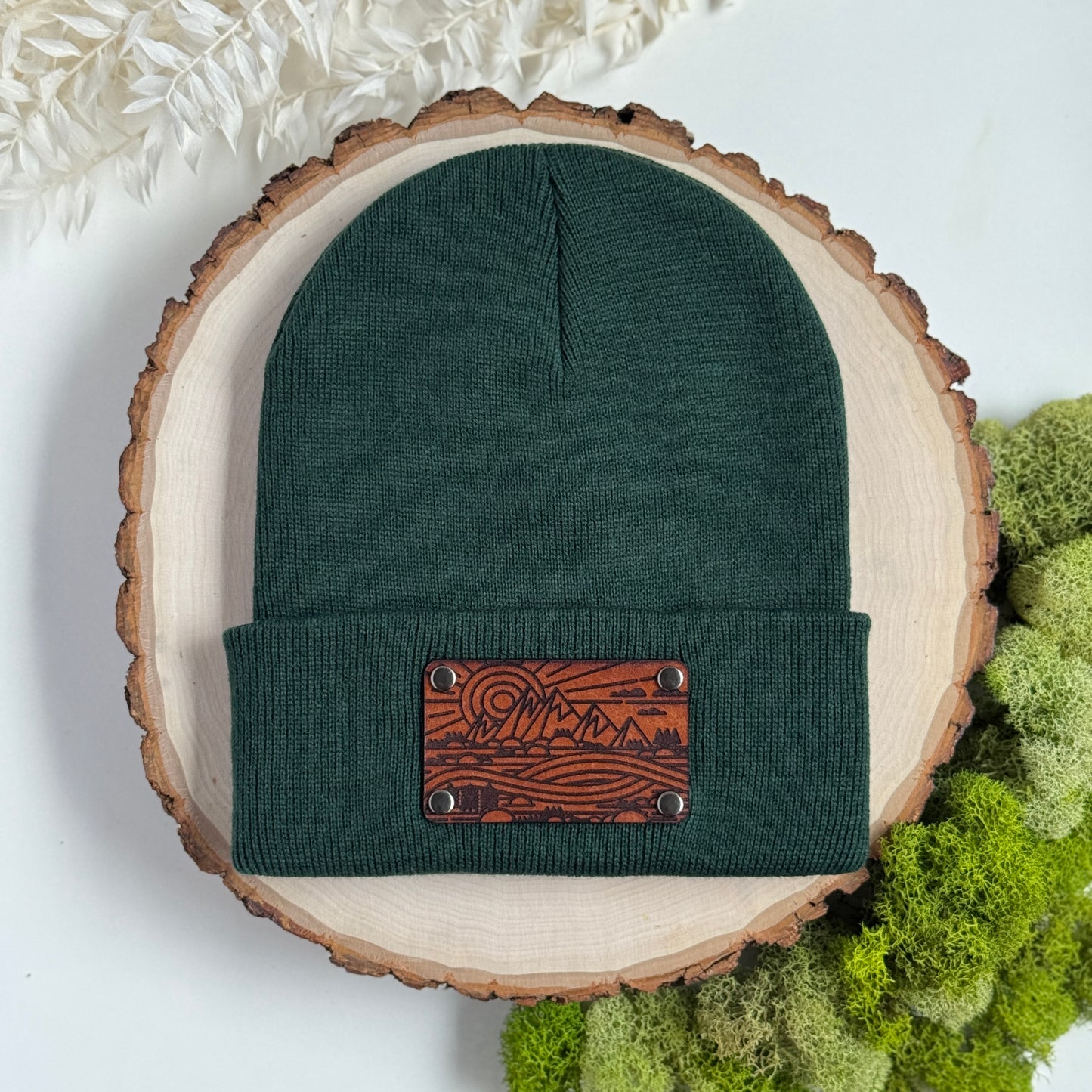 The Great Outdoors beanie with snap on/off leather patch