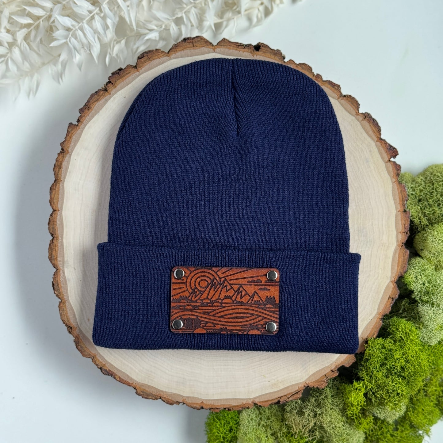 The Great Outdoors beanie with snap on/off leather patch