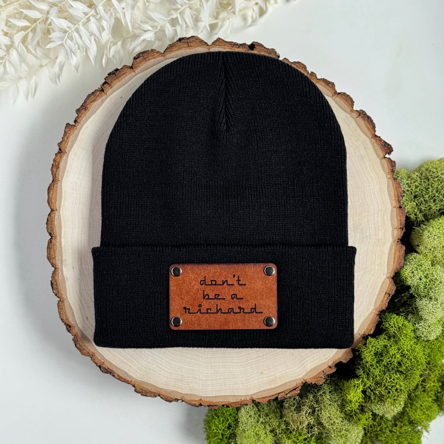 Don't Be A Richard beanie with snap on/off leather patch