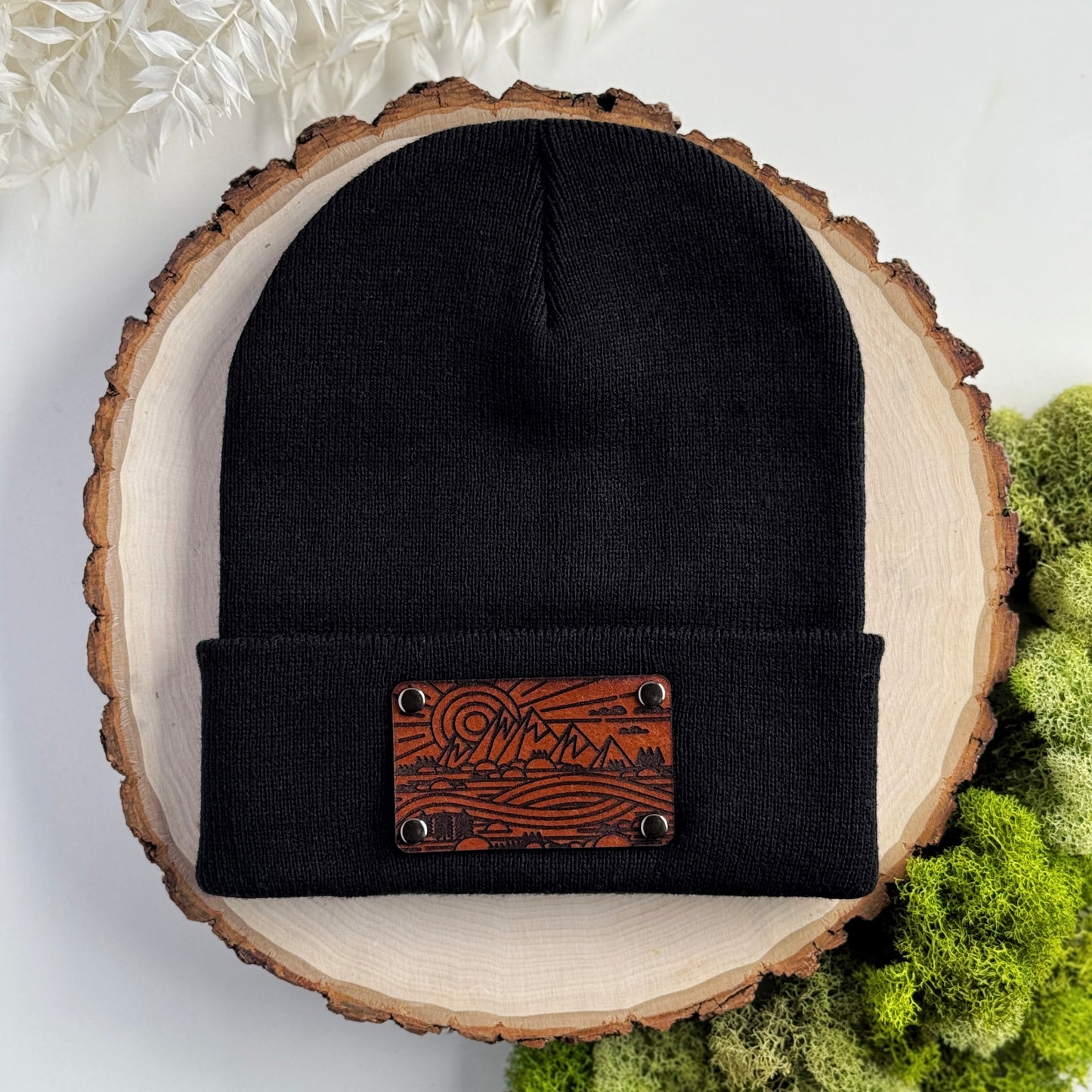 The Great Outdoors beanie with snap on/off leather patch