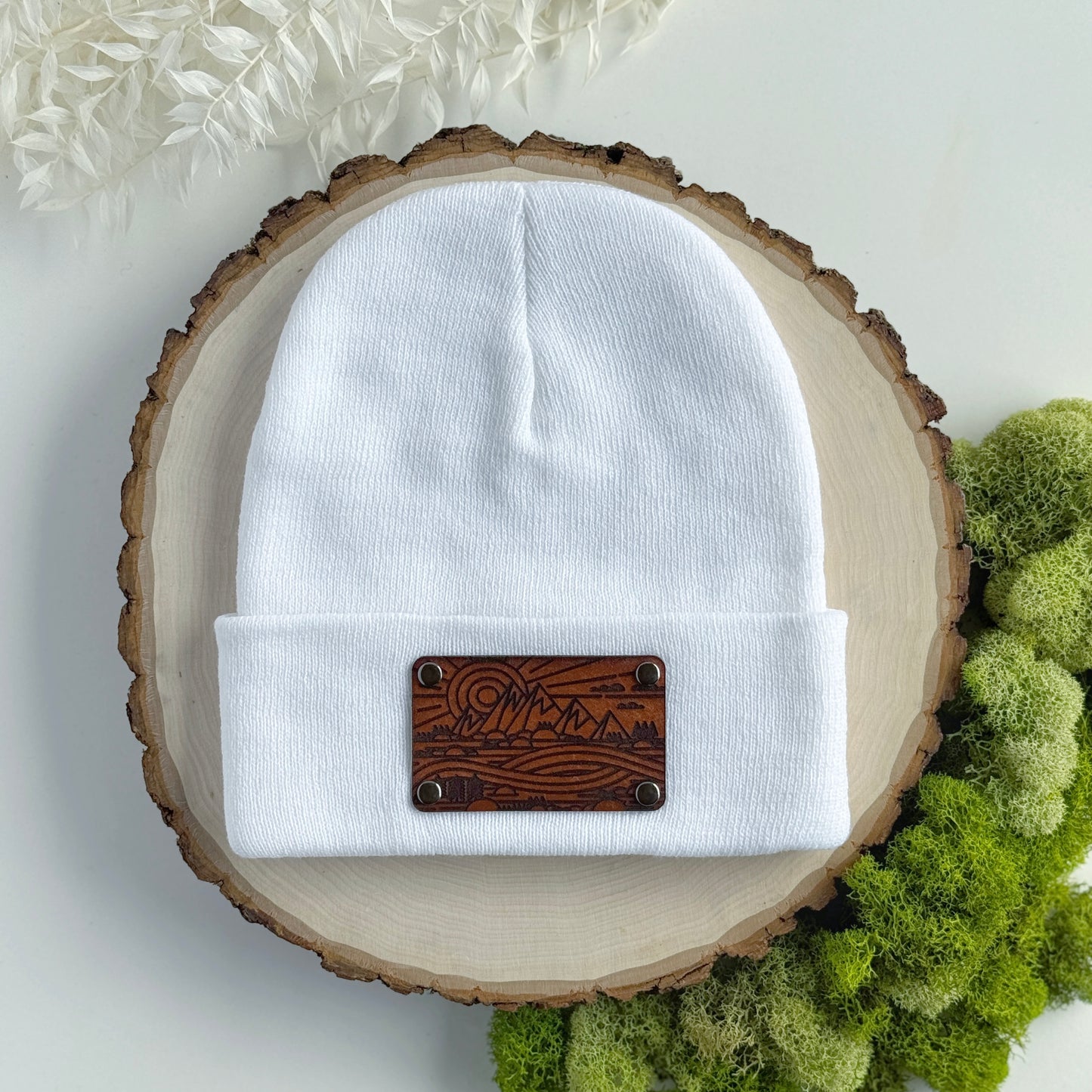 The Great Outdoors beanie with snap on/off leather patch