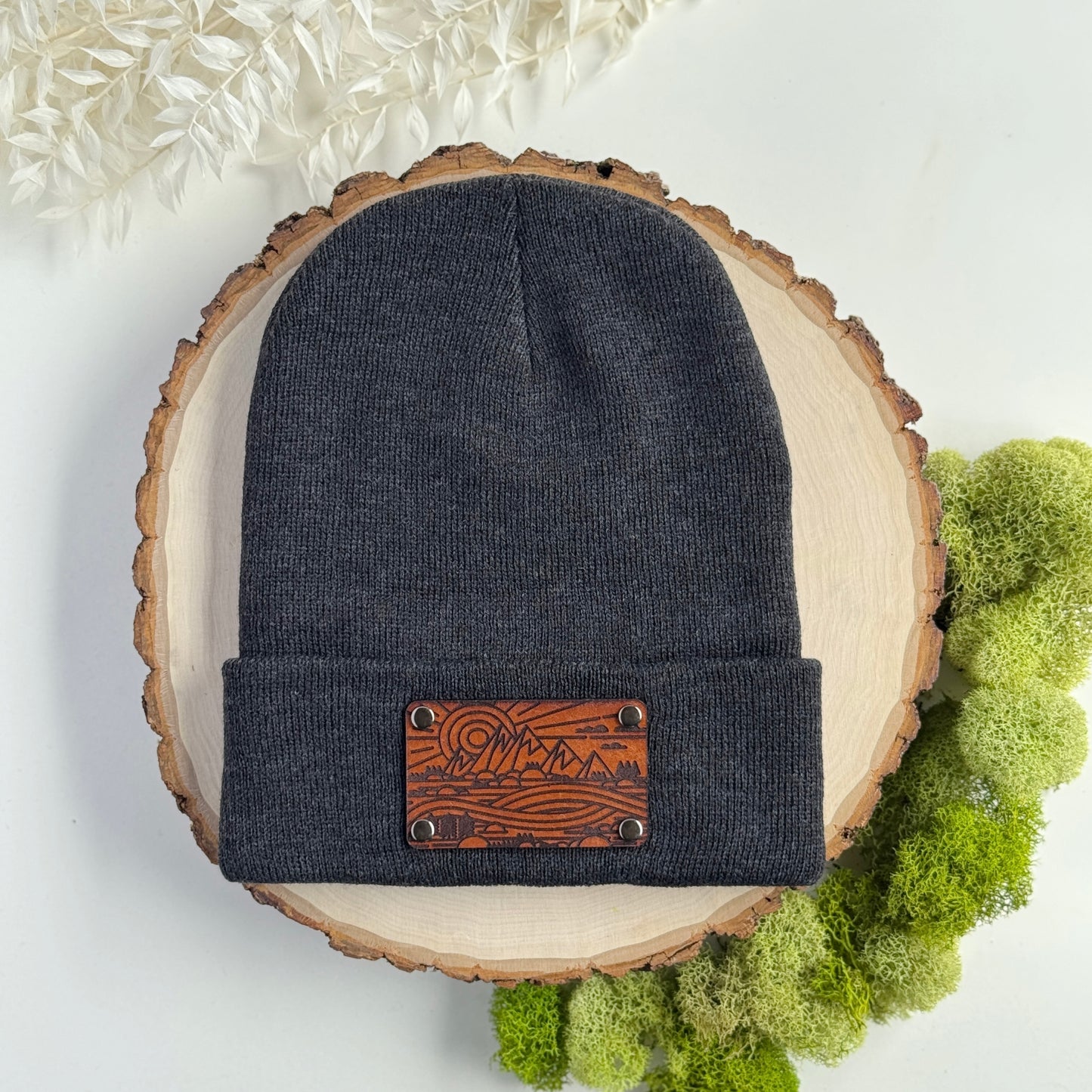 The Great Outdoors beanie with snap on/off leather patch