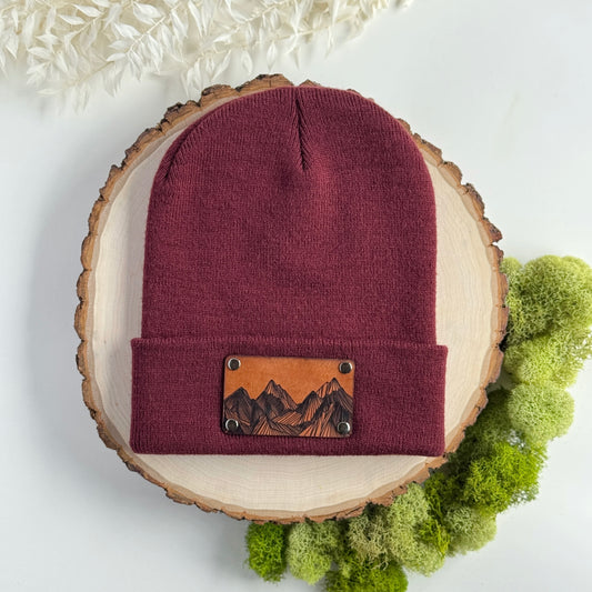 Mountain Peaks beanie with snap on/off leather patch