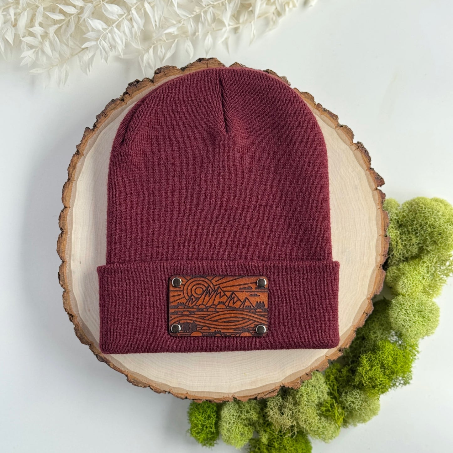 The Great Outdoors beanie with snap on/off leather patch