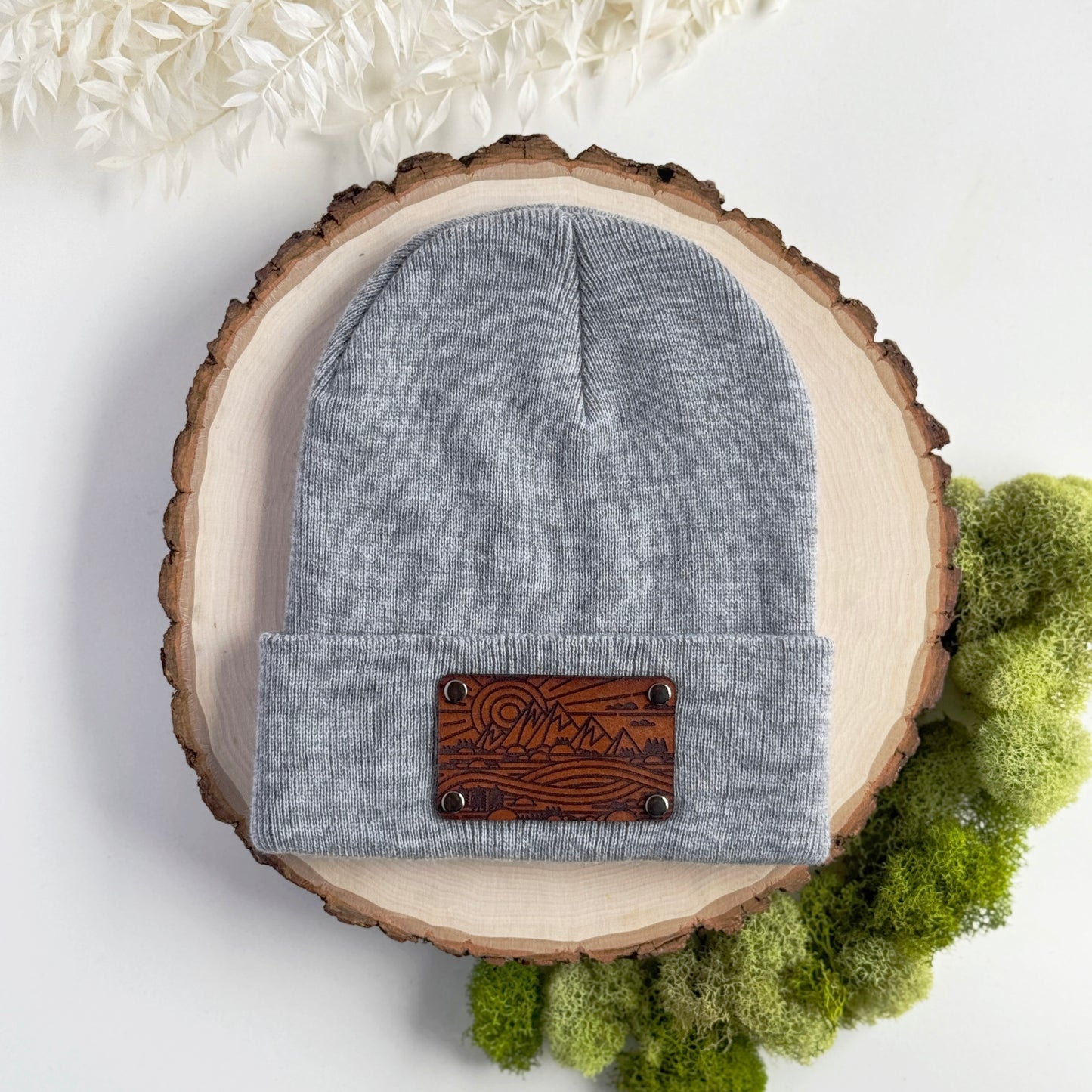 The Great Outdoors beanie with snap on/off leather patch