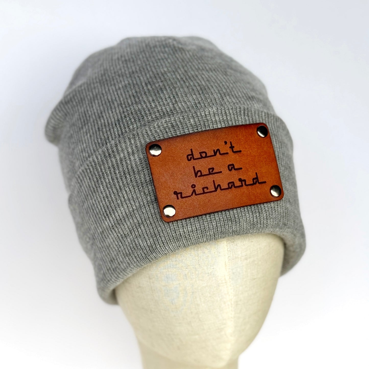 Don't Be A Richard beanie with snap on/off leather patch