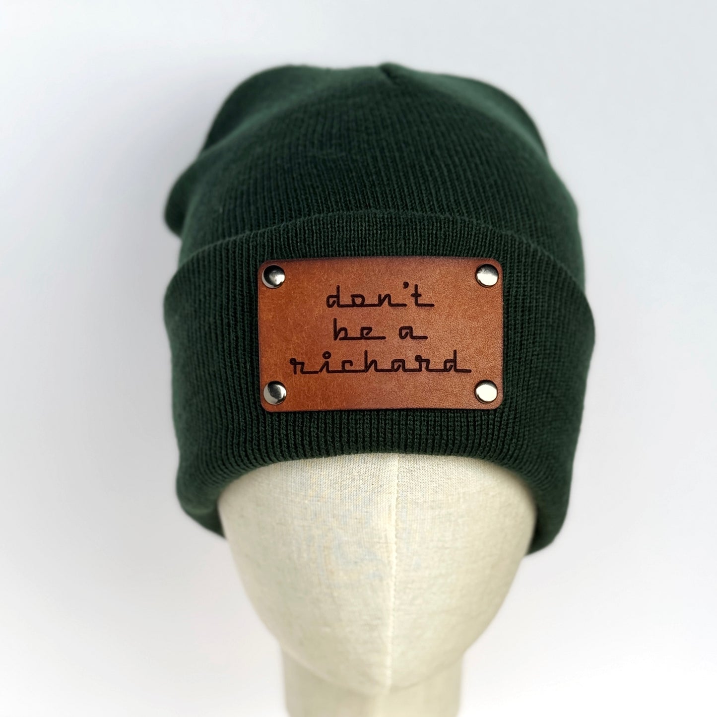 Don't Be A Richard beanie with snap on/off leather patch