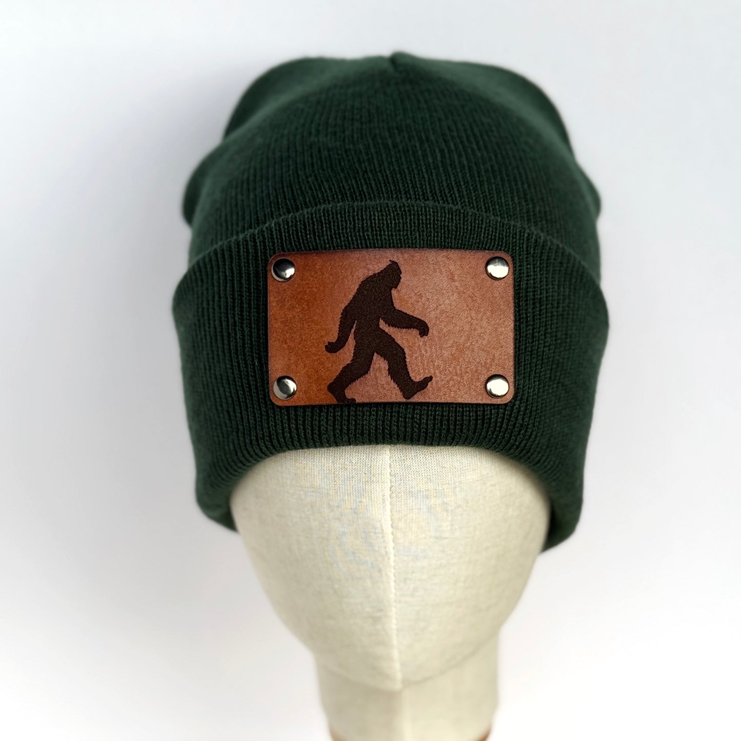 Sasquatch beanie with snap on/off leather patch