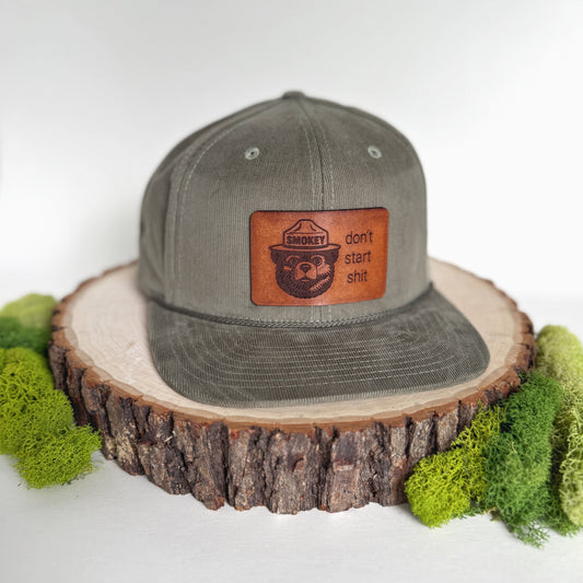 Don't Start Shit | smokey bear leather patch hat